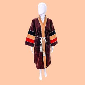 70s Striped Robe / Vintage Striped Robe / 70s Vintage Robe / Vintage Velour Robe